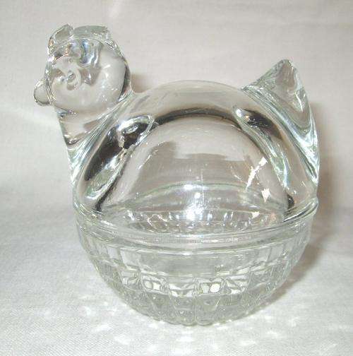 Vintage Anchor Hocking Solid Clear Glass Hen on Nest Candy Dish / Trinket Box from Blisful
