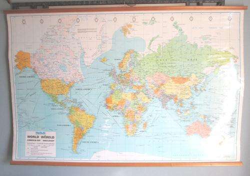 Vintage Large Bilingual World Commercial Wall Map from Blisful