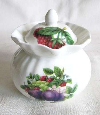 Vintage English Bone China "Berries" Lidded Jam Pot from Blisful