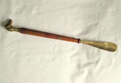 Vintage Brass & Hardwood Shoe Horn from Blisful