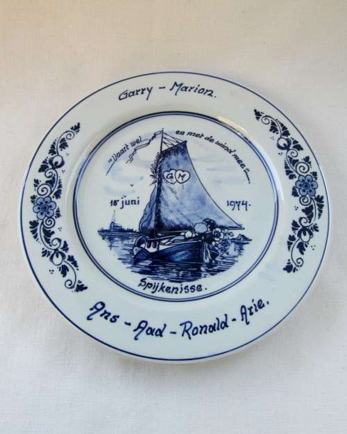 Vintage Blue & White Dutch Delft Sail Boat Plate from Blisful