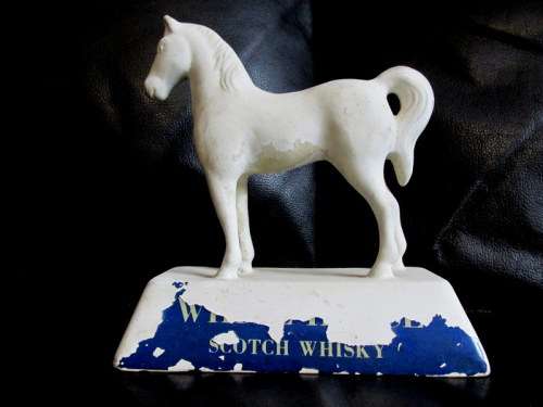 Vintage Bisque White Horse Whiskey Bar Statue from Blisful