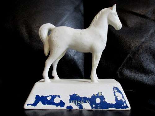 Vintage Bisque White Horse Whiskey Bar Statue from Blisful
