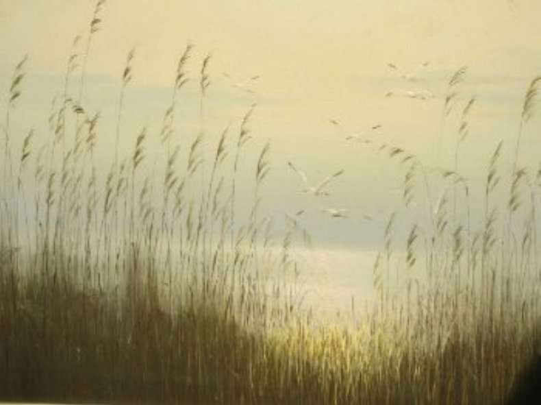 ORIGINAL OIL "RUSHES" by K HANOOR, wood framed