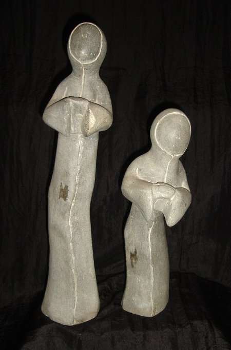 PAIR of STONE GARDEN ' MONKS '  FIGURINES from BLISFUL