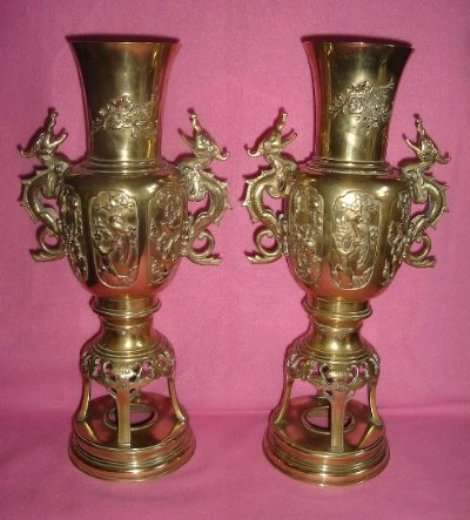 PAIR of early 1900"s SOLID BRASS " YIN and YANG " INCENSE BURNERS from BLISFUL