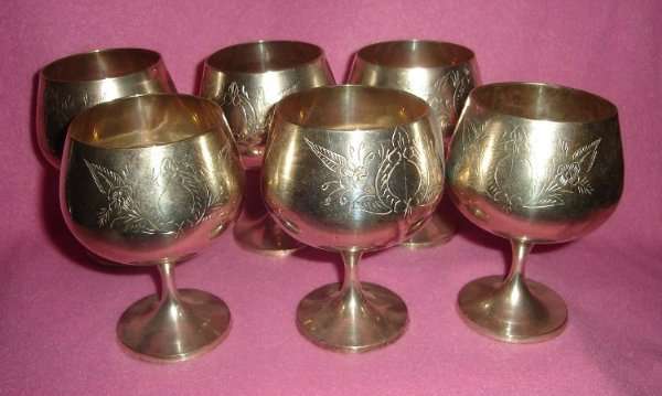 SET of SIX SOLID SILVER PLATED GOBLETS from BLISFUL