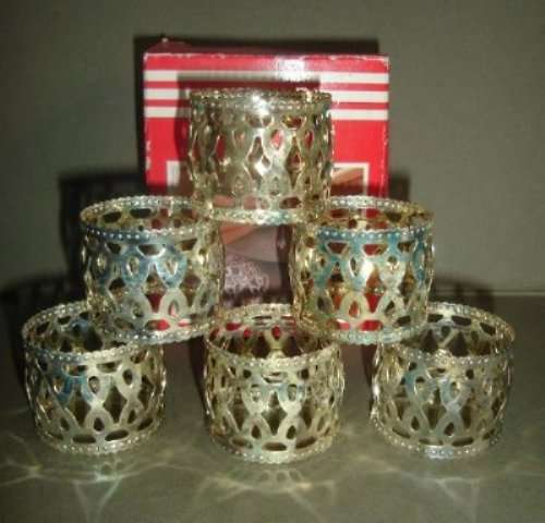 BOXED ( 6 ) SILVER PLATED NAPKIN RINGS from BLISFUL