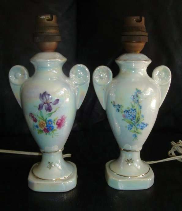 VINTAGE PAIR of FRENCH LIMOGES PEARLESCENT TABLE LAMPS from BLISFUL