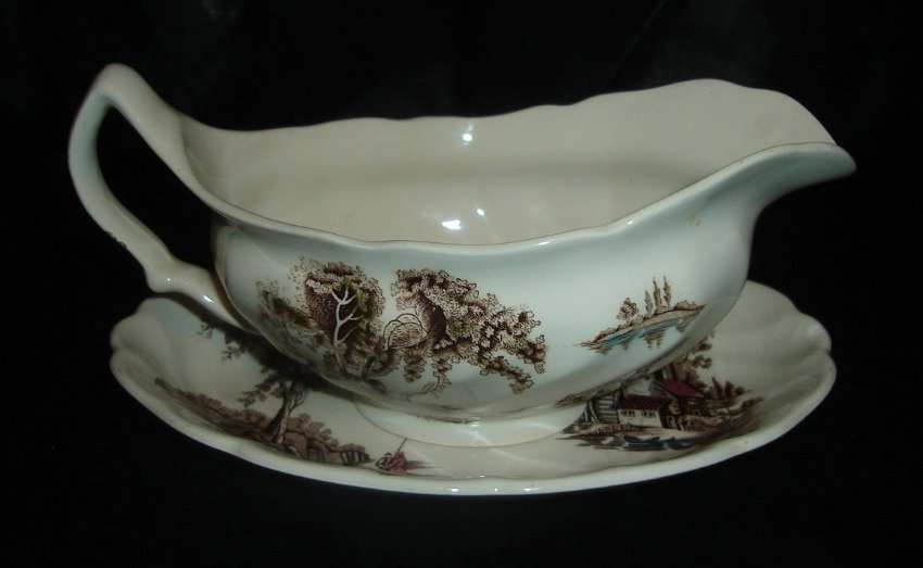 JOHNSON BROS " THE OLD MILL " GRAVY BOAT & TRAY from BLISFUL