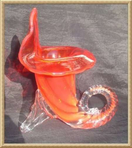 STUNNING RED MURANO CORNUCOPIA VASE from BLISFUL