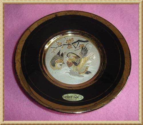 Japanese 24kt Gold Chokin " Bird Scene " Plate from Blisful
