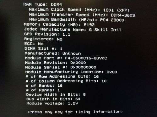 G.Skill Ripjaws V DDR4 3600 CL16 8GB (1x 8GB)