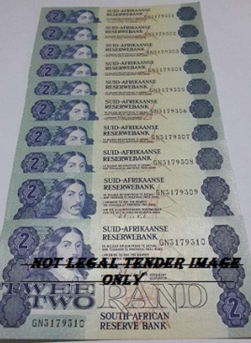 TWO RAND NOTES- GERHARD de KOCK - CRISP SEQUENTIAL NOTES X 10