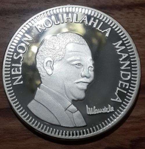 1994 - 2004 NELSON ROLIHLAHLA MANDELA 10 YEARS OF FREEDOM  -  SIGNED SILVER CLAD