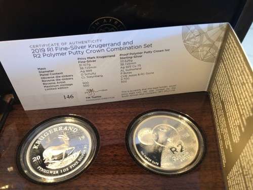 2019 R1 Fine Silver Krugerrand and R2 Polymer Putty Crown Combination set