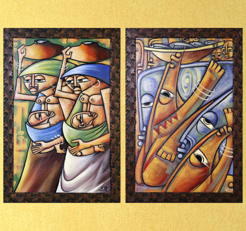 2x Beautiful African Paintings - Framed Oil on Board
