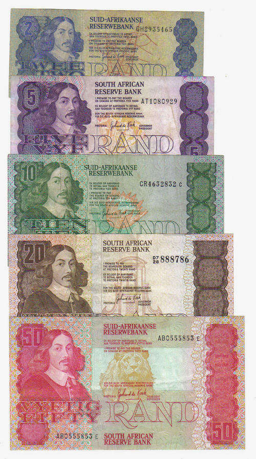 Whole set of GPC de Kock notes R2 to R50 5 notes