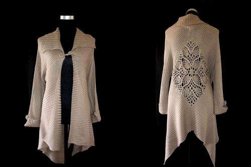 Elegant Overcoat Jersey Embroidery-Back Khaki Grey