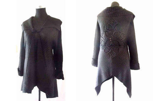 Elegant Overcoat Jersey Embroidery-Back Black