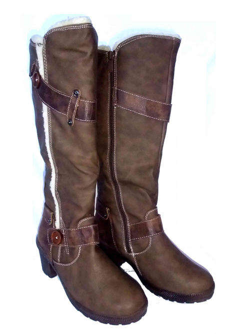 FUR TRIM BUTTON DETAIL KNEE HIGH BOOTS Khaki Size 5