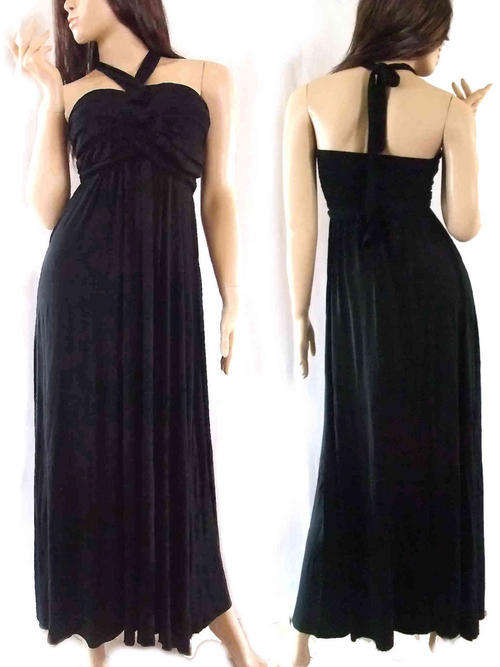 Black Pleated Bust Halter Neck Evening Maxi Dress 34/36