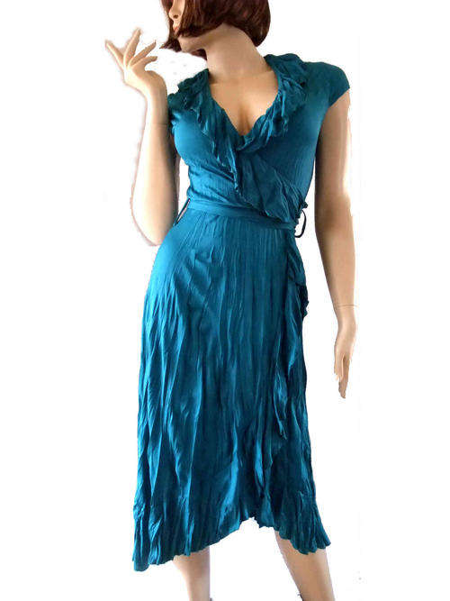 Elegant Slim Wrinkle Dress Teal 34/36