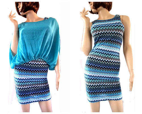 Sexy Slim Short Dress With Flutter Top Blue Size 36