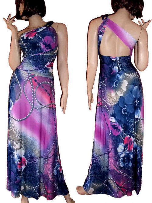 Sexy One Shoulder Pleated Bare Back Evening Maxi Dress 36/38