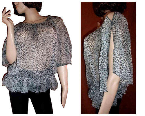 Flirty Open Arms Glitter Chiffon Top Half-Lined Grey Free Size