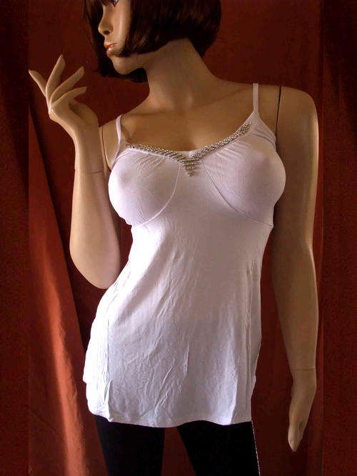 Spaghetti Strap Cami Top Diamante Trim White 34/36
