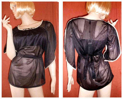 Metallic Chiffon Open Arms Pearl Trim With Tube Top Black 34/36