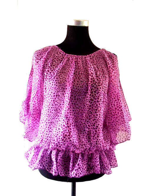 Flirty Open Arms Glitter Chiffon Top Half-Lined Purple Free Size