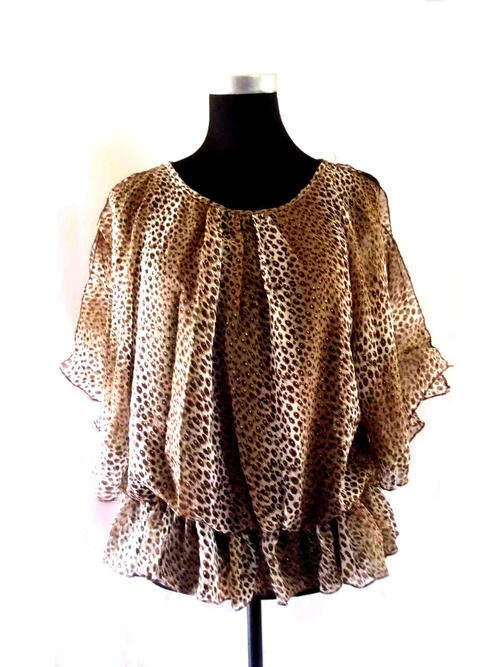 Flirty Open Arms Glitter Chiffon Top Half-Lined Brown Free Size