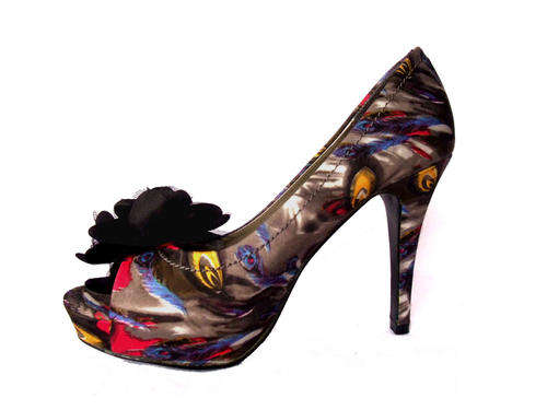 Stunning Peep Toe Flower Watercolor Print Platform Size 6