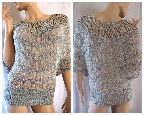 Poncho Style Knit Top Light Grey Free Size