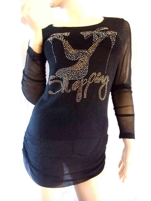Sexy Trendy Black Sheer Sequins Top  34/36