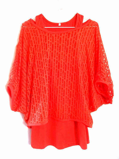 ** SALE ** 2 Piece Cotton Orange Long Top Size 36/38