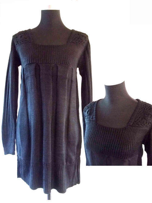 Elegant Wool Knit Dress Black Size 32-38