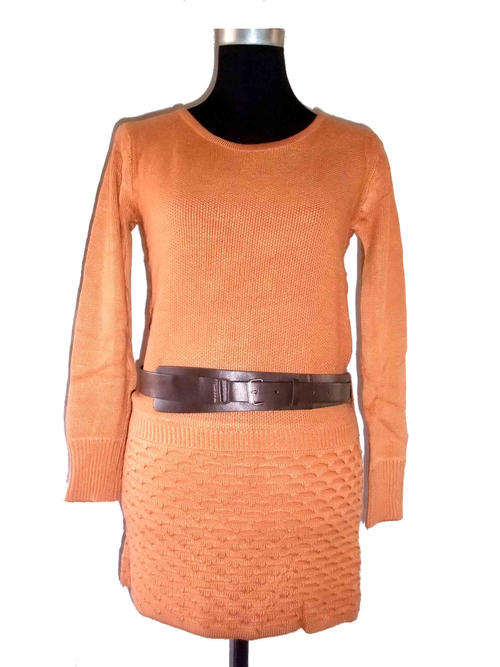Scoop Front Long Knitwear With Belt Salmon One Size