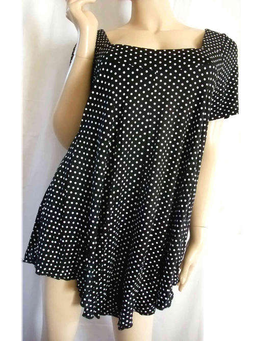 Elegant Square Neck Polka Dot Cotton Dress/Long Top 40/42