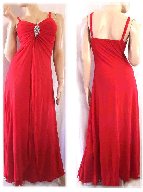 Stunning Evening Dress Sheer Front Red Size 34/36