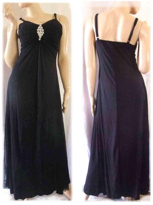 Stunning Evening Dress Sheer Front Black Size 32/34