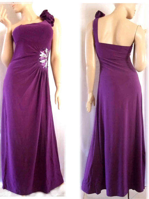 Roses One Shoulder Sequins Waist Stunning Evening Dress Purple Size 32/34