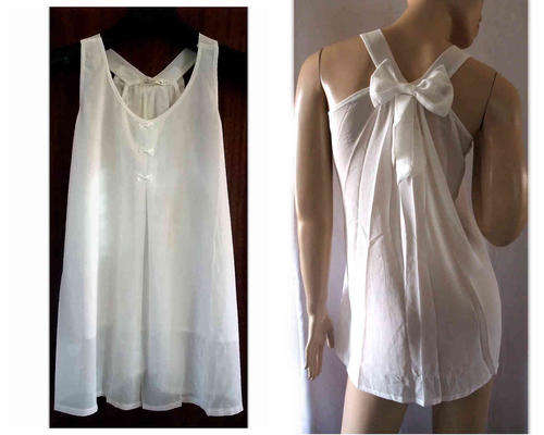 Romantic Bow Detail Chiffon Tunic Top White Size 32/34