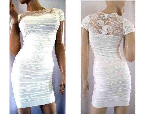 Sexy Lace Bodycon Dress Super Stretchy 1 Size(30-36) White