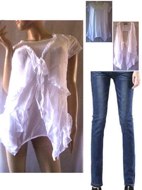 Fashion Cotton Sheer Frill Top 2 Piece White Size 30/32