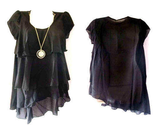Chiffon Layer Top Diagonal Hem Diamante Necklace Black Size 38/40