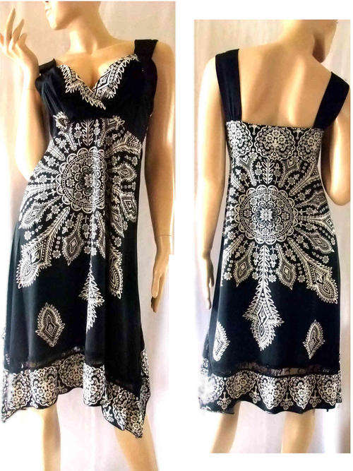 Elegant Pattern Irregular Hem W Lace Hem Wide Strap Dress Size 32/34