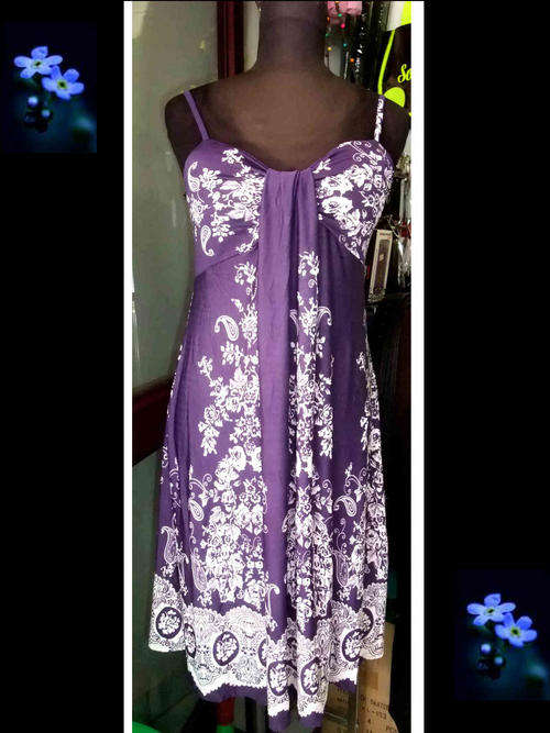 Elegant Pretty Amoeba Printed Dress Purple/White Size 32/34